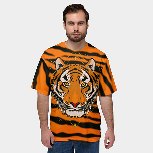 Мужская футболка оверсайз Тигр настоящий хищник / 3D-принт – фото 3