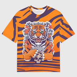 Футболка оверсайз мужская Тигр с черепом, цвет: 3D-принт