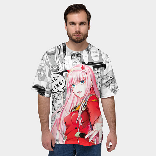 Мужская футболка оверсайз Zero Two Зеро ту на манге фрейм / 3D-принт – фото 3