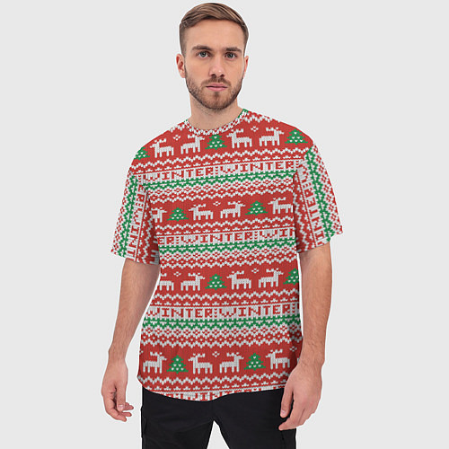 Мужская футболка оверсайз Deer Christmas Pattern / 3D-принт – фото 3
