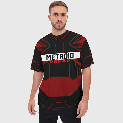 Мужская футболка оверсайз Metroid Dread Black Red Logo / 3D-принт – фото 3