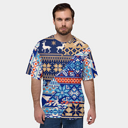 Футболка оверсайз мужская НОВОГОДНИЙ УЗОР ОЛЕНИ И МЕДВЕДИ НОВЫЙ ГОД 2022, цвет: 3D-принт — фото 2