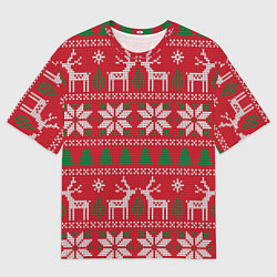 Футболка оверсайз мужская Вязаный принт с оленями, цвет: 3D-принт