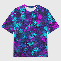 Мужская футболка оверсайз Неоновые снежинки