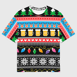 Футболка оверсайз мужская Новогодний пивной узор, цвет: 3D-принт
