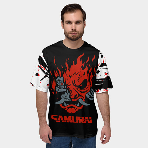 Мужская футболка оверсайз CYBERPUNK 2077 самураи / 3D-принт – фото 3