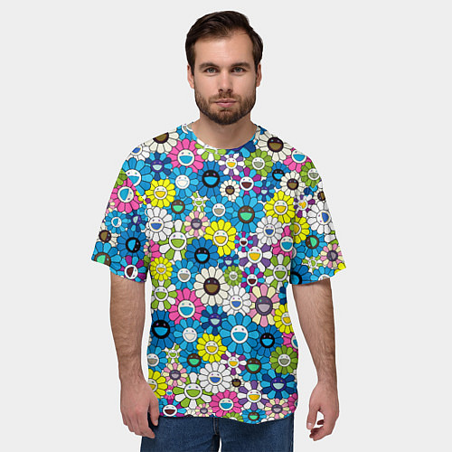 Мужская футболка оверсайз Takashi Murakami Улыбающиеся цветы / 3D-принт – фото 3