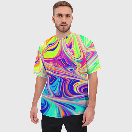 Мужская футболка оверсайз Аномально яркие цветные разводы / 3D-принт – фото 3