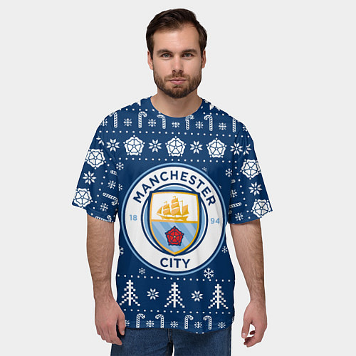 Мужская футболка оверсайз Манчестер Сити Новогодний / 3D-принт – фото 3