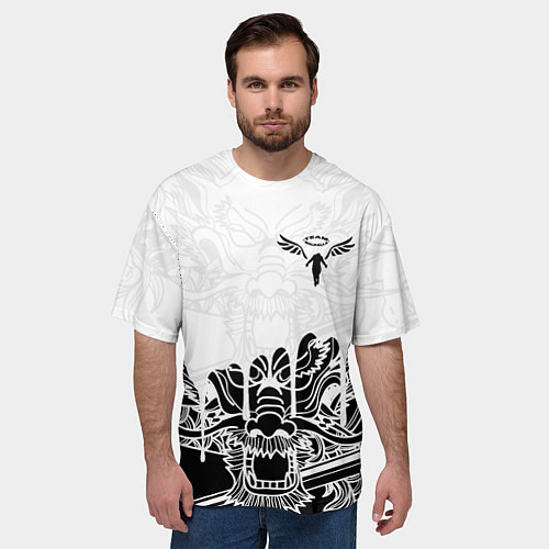 Мужская футболка оверсайз WALHALLA TEAM НА СПИНЕ БЕЛЫЙ ДРАКОН / 3D-принт – фото 3
