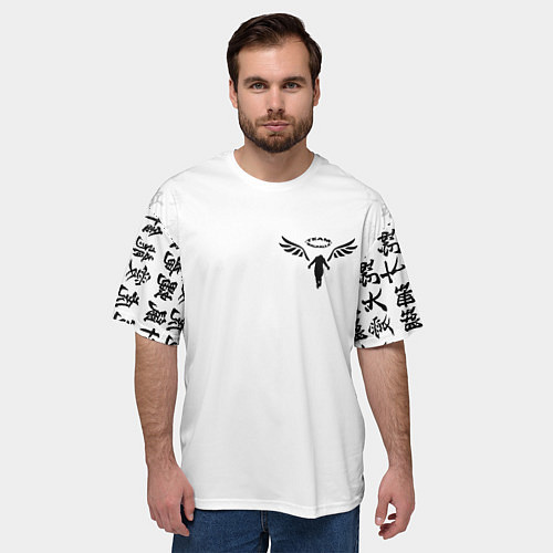Мужская футболка оверсайз WALHALLA TEAM НА СПИНЕ БЕЛЫЕ ИЕРОГЛИФЫ / 3D-принт – фото 3