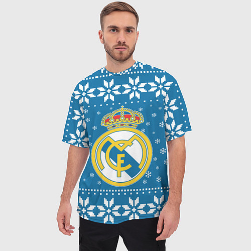 Мужская футболка оверсайз Реал Мадрид Новогодний / 3D-принт – фото 3