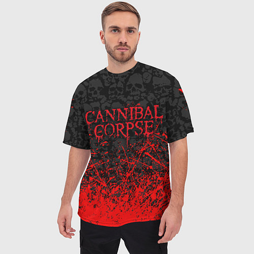 Мужская футболка оверсайз CANNIBAL CORPSE, БРЫЗГИ КРАСОК ЧЕРЕПА / 3D-принт – фото 3