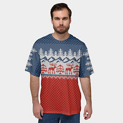 Футболка оверсайз мужская ВЯЗАНЫЙ УЗОР С ОЛЕНЯМИ, цвет: 3D-принт — фото 2