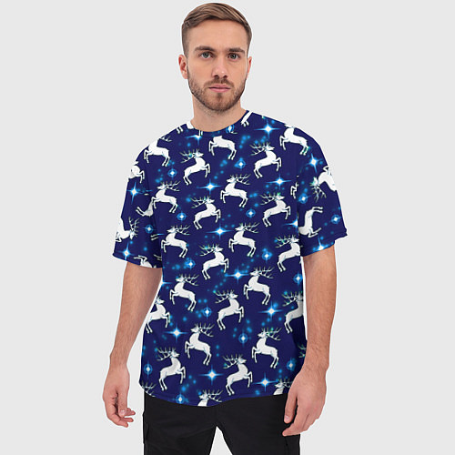 Мужская футболка оверсайз Новогодние олени и звезды / 3D-принт – фото 3
