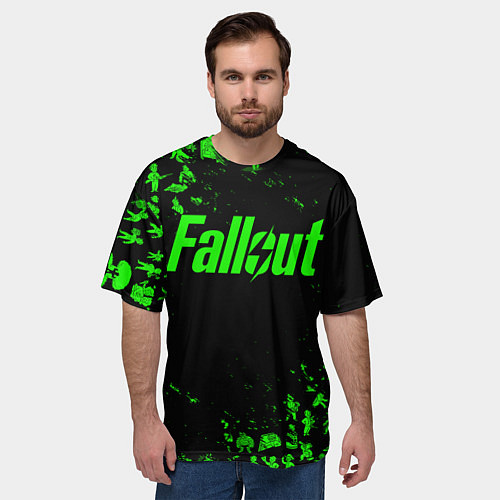 Мужская футболка оверсайз FALLOUT ПУПСЫ ПАТТЕРН ЗЕЛЁНЫЙ ЯДЕРНАЯ ЗИМА / 3D-принт – фото 3