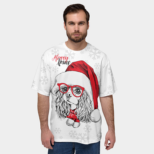 Мужская футболка оверсайз Happy Christmas: кокер спаниель / 3D-принт – фото 3