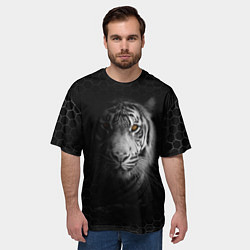 Футболка оверсайз мужская Тигр черно-белый соты, цвет: 3D-принт — фото 2