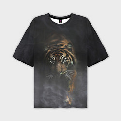 Мужская футболка оверсайз Тигр в тумане