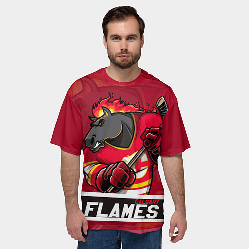 Мужская футболка оверсайз Калгари Флэймз, Calgary Flames / 3D-принт – фото 3