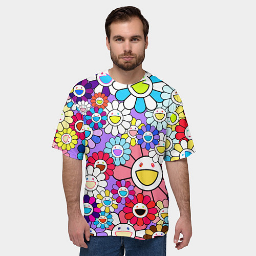 Мужская футболка оверсайз Цветы Takashi Murakami / 3D-принт – фото 3