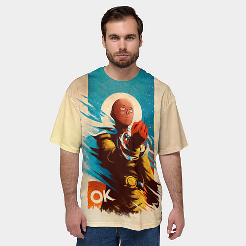 Мужская футболка оверсайз One Punch-Man Эпичный Сайтама / 3D-принт – фото 3