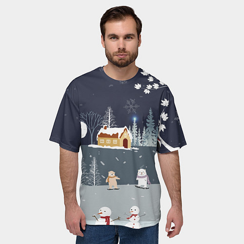 Мужская футболка оверсайз Снеговики и Мишки 2022 / 3D-принт – фото 3