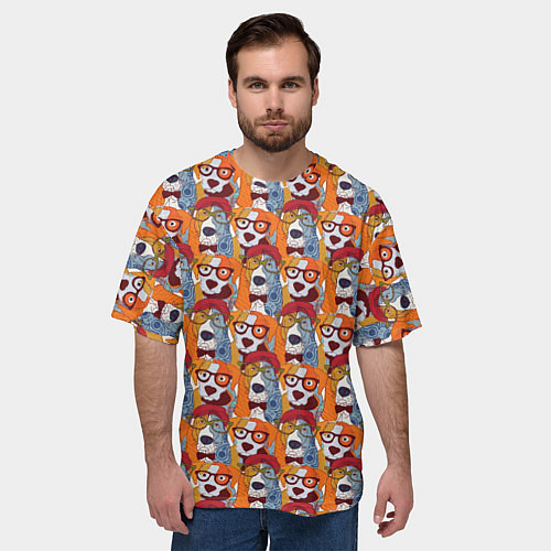 Мужская футболка оверсайз Собаки в Очках / 3D-принт – фото 3