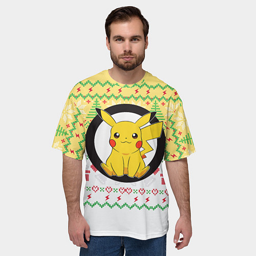 Мужская футболка оверсайз Новогодний Пикачу Pokemon / 3D-принт – фото 3