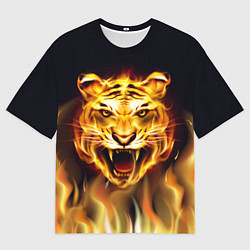 Футболка оверсайз мужская Тигр В Пламени, цвет: 3D-принт