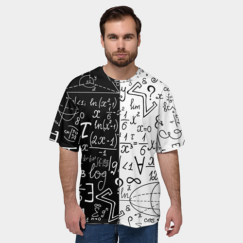 Мужская футболка оверсайз ЧЁРНО БЕЛЫЕ ФОРМУЛЫ ФИЗИКА МАТЕМАТИКА / 3D-принт – фото 3