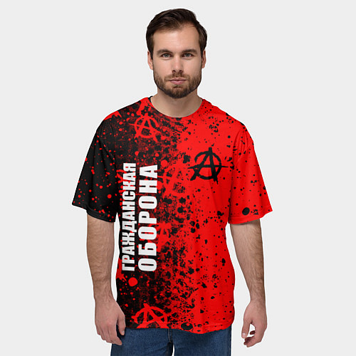 Мужская футболка оверсайз ГРАЖДАНСКАЯ ОБОРОНА ПАТТЕРН АНАРХИИ / 3D-принт – фото 3