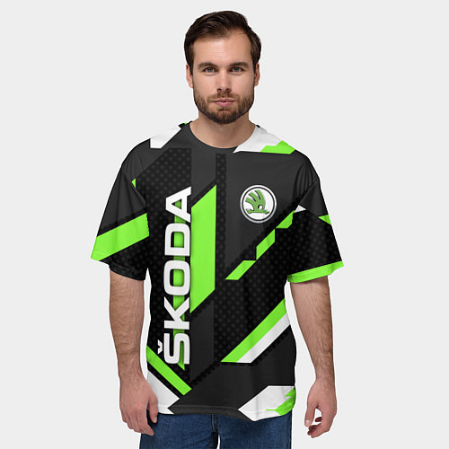 Мужская футболка оверсайз ШКОДА ГЕОМЕТРИЯ ЛИНИИ SKODA GEOMETRY SPORT / 3D-принт – фото 3