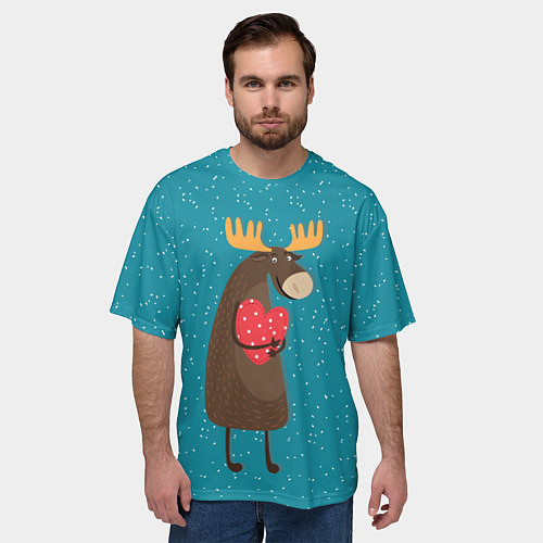 Мужская футболка оверсайз Душевный лось с сердцем / 3D-принт – фото 3