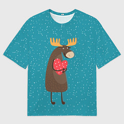 Футболка оверсайз мужская Душевный лось с сердцем, цвет: 3D-принт