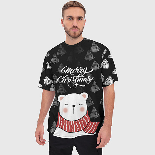 Мужская футболка оверсайз MERRY CHRISTMAS BEARS / 3D-принт – фото 3