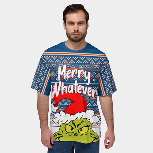 Мужская футболка оверсайз MERRY WHATEVER GRINCH / 3D-принт – фото 3