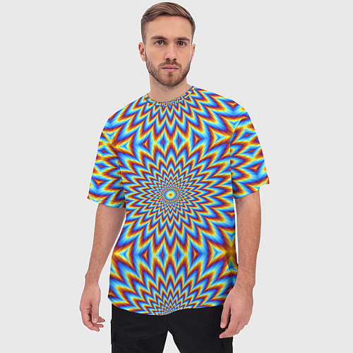 Мужская футболка оверсайз Пульсирующий синий цветок иллюзия движения / 3D-принт – фото 3