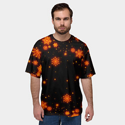 Футболка оверсайз мужская ОГНЕННЫЕ НОВОГОДНИЕ СНЕЖИНКИ НЕОН, цвет: 3D-принт — фото 2