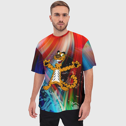 Мужская футболка оверсайз Новогодний тигр пляшет / 3D-принт – фото 3