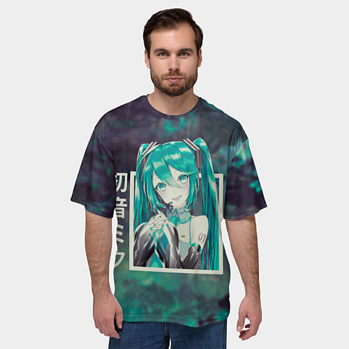 Мужская футболка оверсайз Мику Хацунэ в квадрате , вокалоид / 3D-принт – фото 3