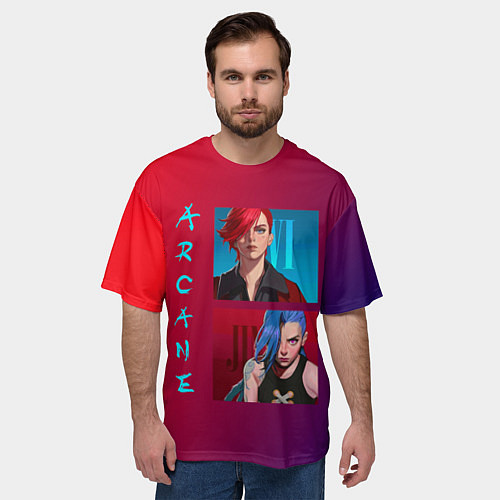 Мужская футболка оверсайз Вай и Джинкс Аркейн / 3D-принт – фото 3