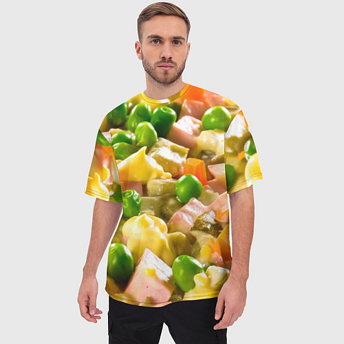 Мужская футболка оверсайз Весь в оливье / 3D-принт – фото 3