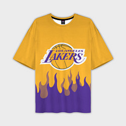 Футболка оверсайз мужская LA LAKERS NBA FIRE ЛЕЙКЕРС ОГОНЬ, цвет: 3D-принт