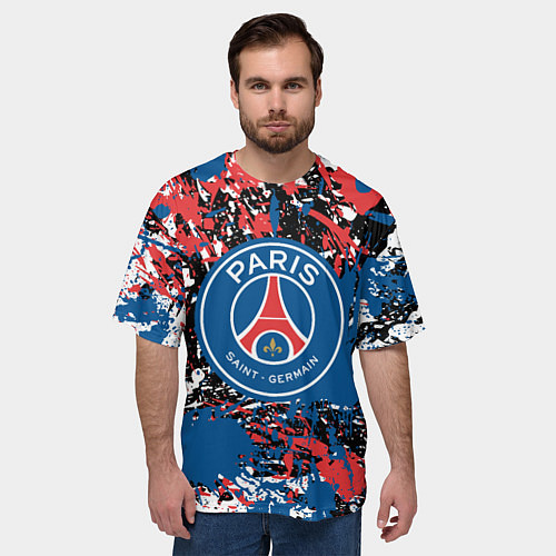 Мужская футболка оверсайз PSG БРЫЗГИ КРАСОК СПОРТ / 3D-принт – фото 3