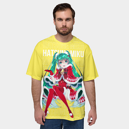 Мужская футболка оверсайз Новогодняя Хацунэ Мику / 3D-принт – фото 3
