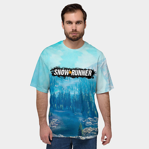 Мужская футболка оверсайз SnowRunner СноуРаннер логотип / 3D-принт – фото 3