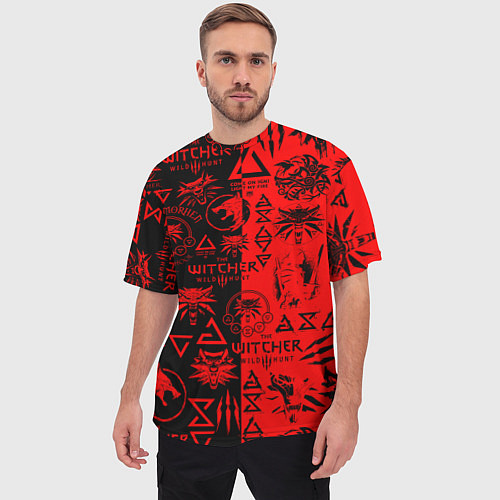 Мужская футболка оверсайз THE WITCHER LOGOBOMBING BLACK RED / 3D-принт – фото 3