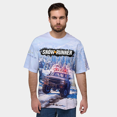 Мужская футболка оверсайз SnowRunner Гонки по бездорожью / 3D-принт – фото 3