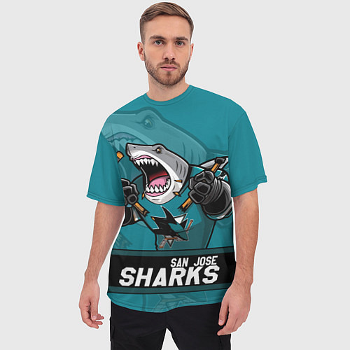 Мужская футболка оверсайз San Jose Sharks, Сан Хосе Шаркс / 3D-принт – фото 3